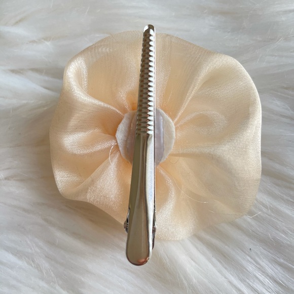 Champagne Shimmery Muslin Flower Hair Clip With Rhinestone, Flowers, Hair Clips - Picture 6 of 7
